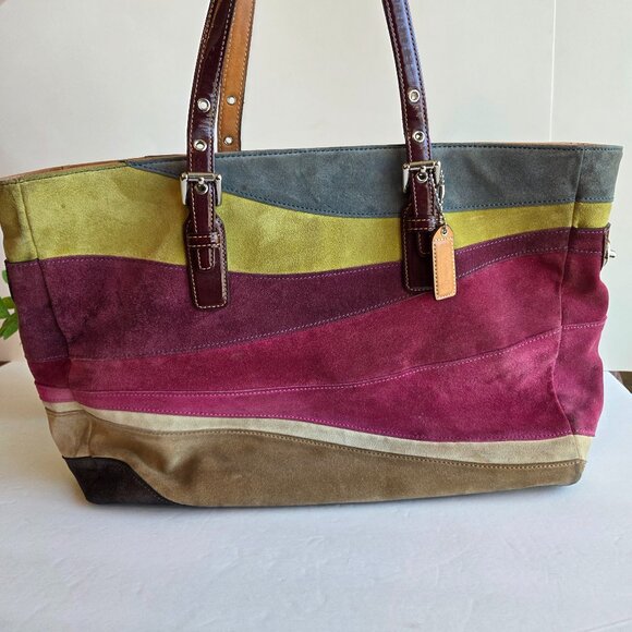 VGUC Coach Ltd Edition Large Wave Multi Color Suede Gallery Tote #1434 - Picture 1 of 16